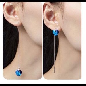 NWT Heart Crystal Long Two-Style Love Earrings